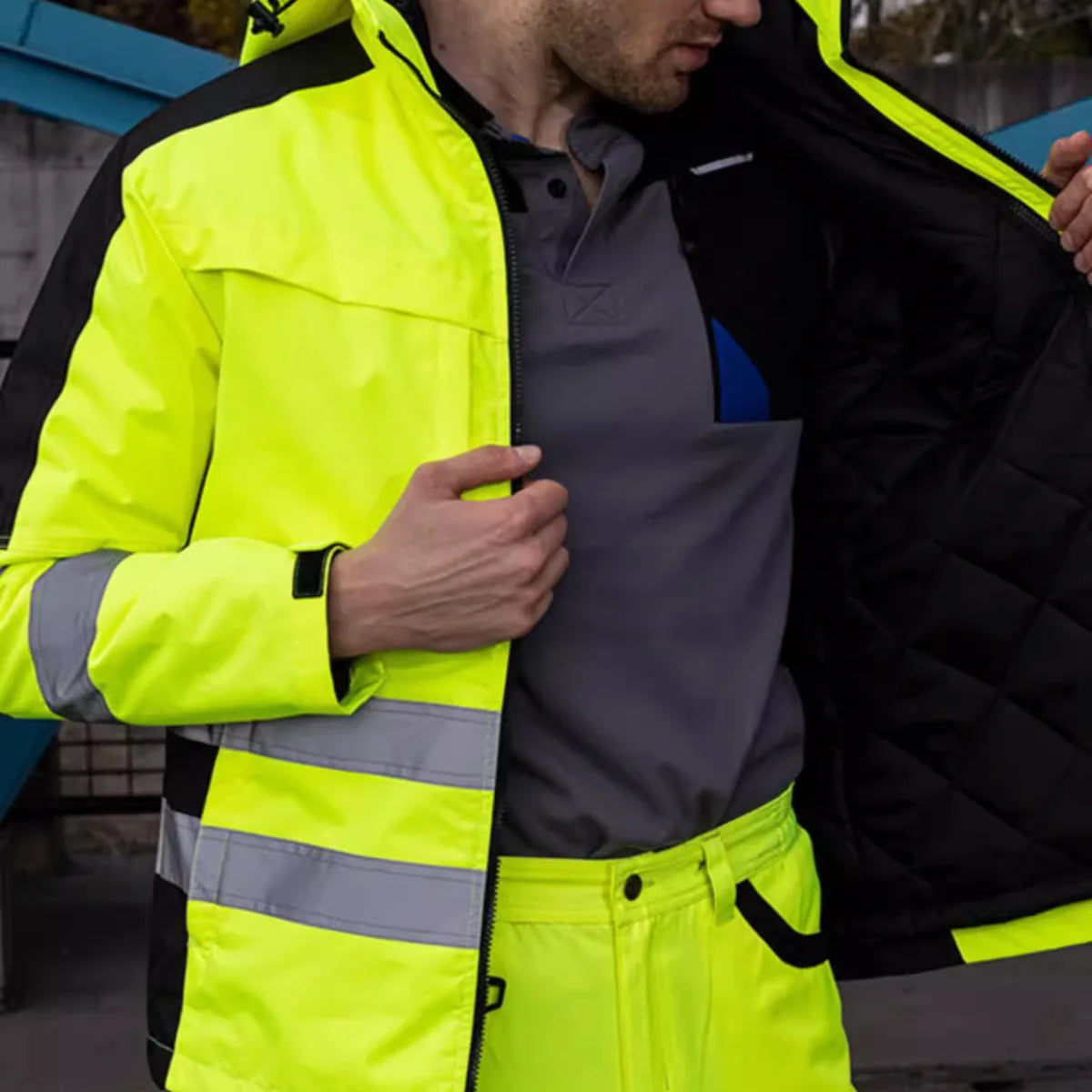 High Visibility Workwear Winter Clothes Hi Vis Suit Reflective Jacket Waterproof Winter and Pockets Reflective Work Pants Set.