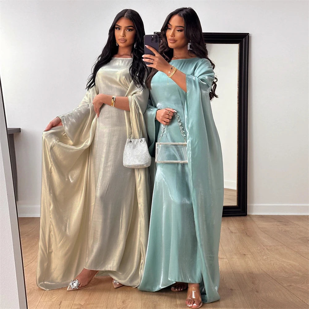 Batwing Butterfly Satin Abaya Dubai Luxury Muslim Kaftan Maxi Dress Abayas For Women Kebaya Robe Caftan Marocain Femme Vestidos