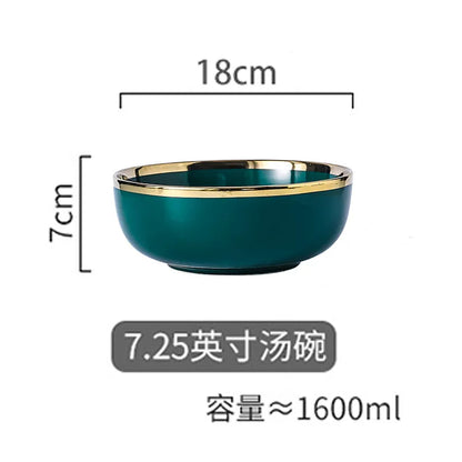 High-end Green Ceramic Plate Home Porcelain Dinner Plate Exquisite Ceramic Bowl Custom Large Size Fish Plate Kitchen Accessories.