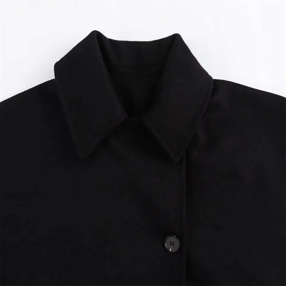 ZBZA Damen Schräge Knopf Lose Fledermausärmel Jacke Mantel Revers Langarm Doppeltasche Warm Solide Farbe Vintage Oberbekleidung Herbst Winter Neue Weibliche Chic Mantel