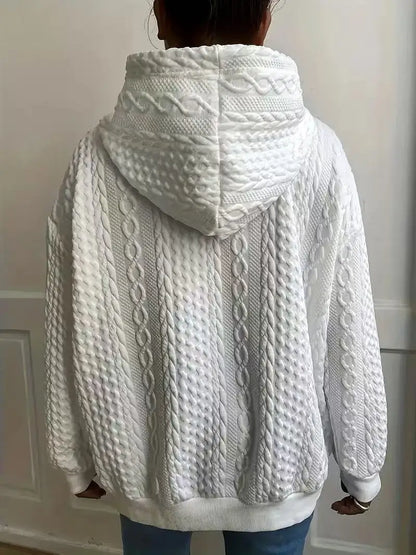 Große Größe Damen Langarm Loose Casual Twist Solid Color V-Ausschnitt Kapuzenpullover.