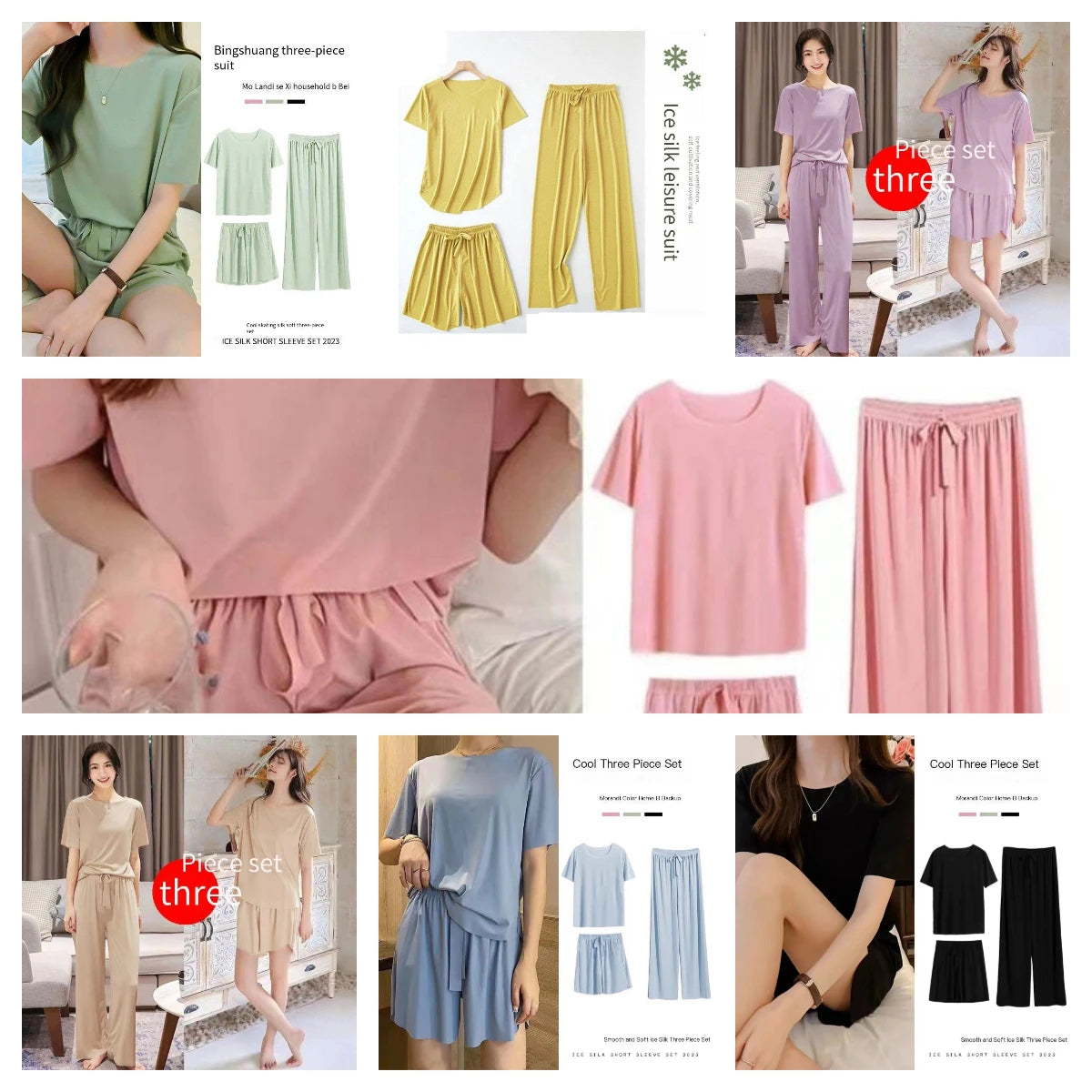 Eisse ide Pyjama dreiteiliges Set Damen Damen Home Wear Hose einfache Freizeit bequeme lose kurz ärmel ige Mädchen Nachtwäsche.