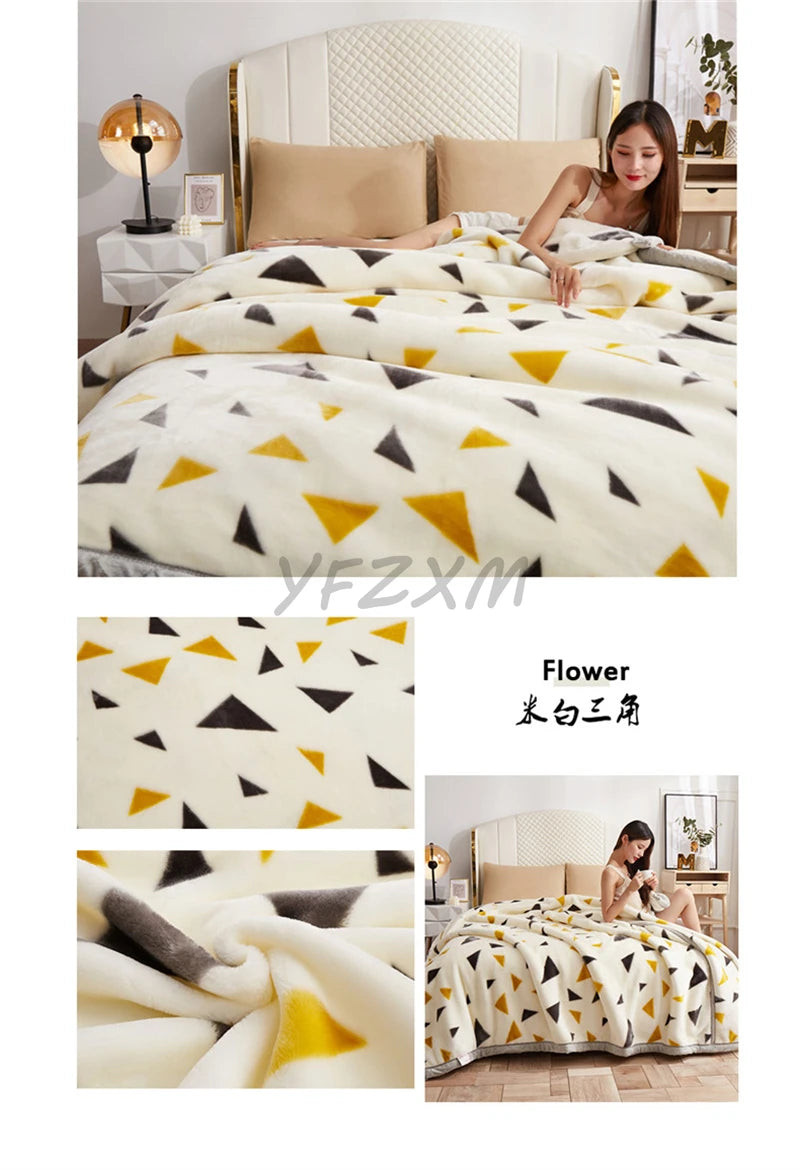 New Warm Weighted Blankets for Beds High End Thicken Warmth Raschel Blanket for Winter Autumn Double Side Plush Comforter Quilt