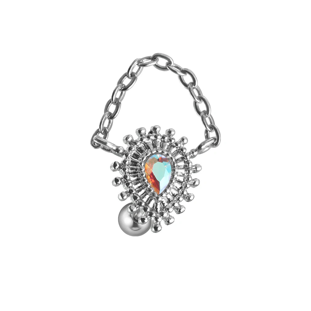 1PC 316L Surgical Steel Star Water Drop Heart CZ Chain Ear Cartilage Tragus Helix Stud Earring Daith Lobe Piercing Body Jewelry.