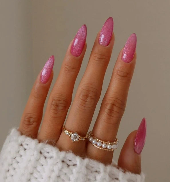 24Pcs/set Almond Press-On French Nail Tips Green Cat Eye False Nails Simple&Elegant Wearable Nail Art for Women&Girls Daily Wear