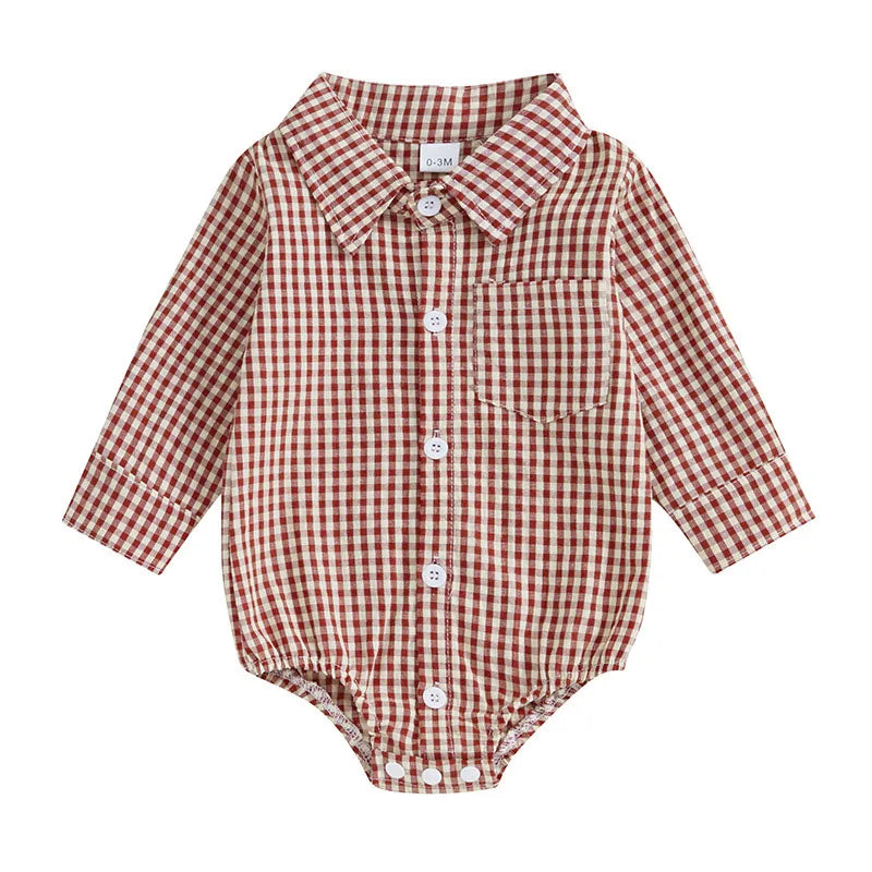 Kleinkind Niedlicher Gitter Revers Overall Kleinkind Dünner Stil Freizeit Einteiliger Baby Herbst Body.
