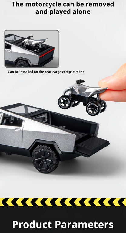 1:36 Cybertruck Toys Off Road Vehicle Die Cast Model Car Beach Motorcycle Hobby Collectible Birthday Gift For Boy.