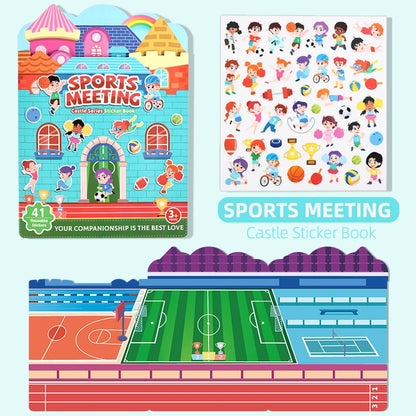 Kids' Reusable Castle Jelly Sticker Book Multi-Theme DIY Creative Jelly Stickers Portable Quiet Busy Book Montessori Sticker Toy