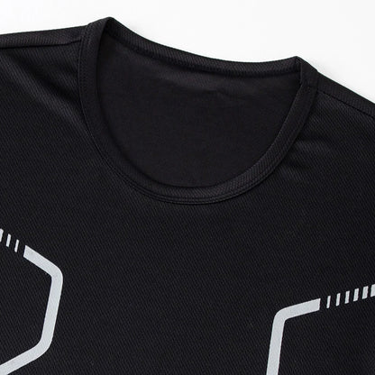 2-pcs Men's Quick-drying Exercise Black-and-white Suit Running Fitness Breathable Short Sleeve Comfortable Joker Playing Shorts.