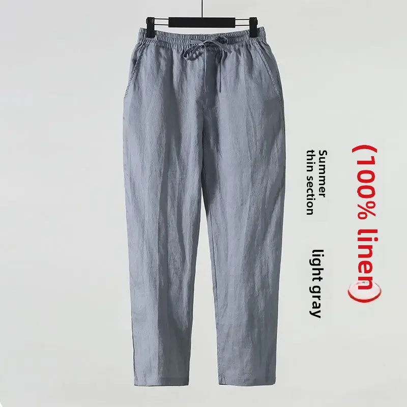 Casual Men's Linen Pants Loose Fit Cotton Linen 3/4 Length Pants Chinese Style Men's Material.