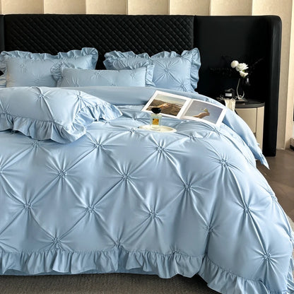 2025 new solid color princess wind-washed cotton skin-friendly cotton twist lace craftsmanship beautiful series four-piece set.