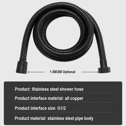 Shower Hose 1.5/2M Black/Silver Flexible Shower Hose Stainless Steel Long Bathroom Shower Pipe Extension Bathroom Accessories