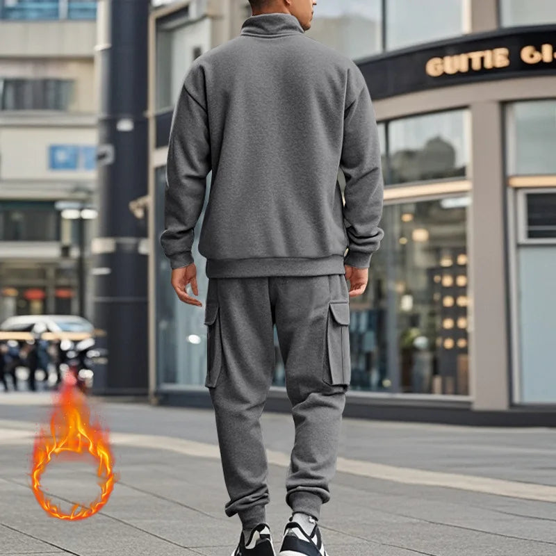 2024 Herbst und Winter Herren-Sporthosen-Set aus lässigem Samt mit warmem Reißverschluss