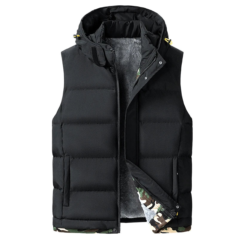 M-10XL Oversize Vests New Lambskin Vest Men's Autumn and Winter Warm and Detachable Hooded Youth Vests Windproof Waistcoats.
