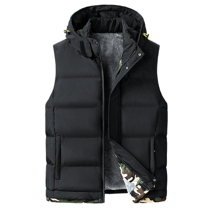 M-10XL Oversize Vests New Lambskin Vest Men's Autumn and Winter Warm and Detachable Hooded Youth Vests Windproof Waistcoats.