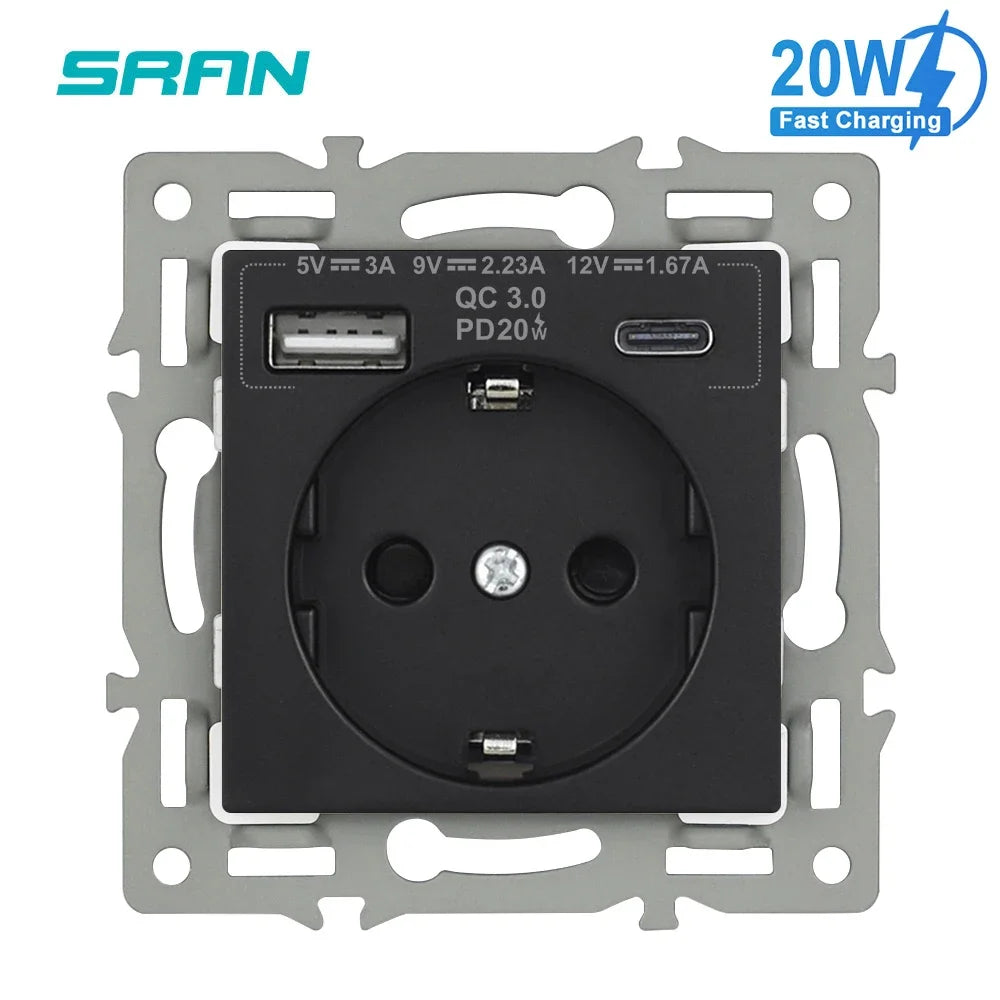 SRAN F6 Serie mehrere Rahmen schwarze Panel aus gehärtetem Glas, EU FR UN-Steckdosen und Schalter Dimmer-Lüfter-Fußlampe Rj45 RJ11Module DIY.