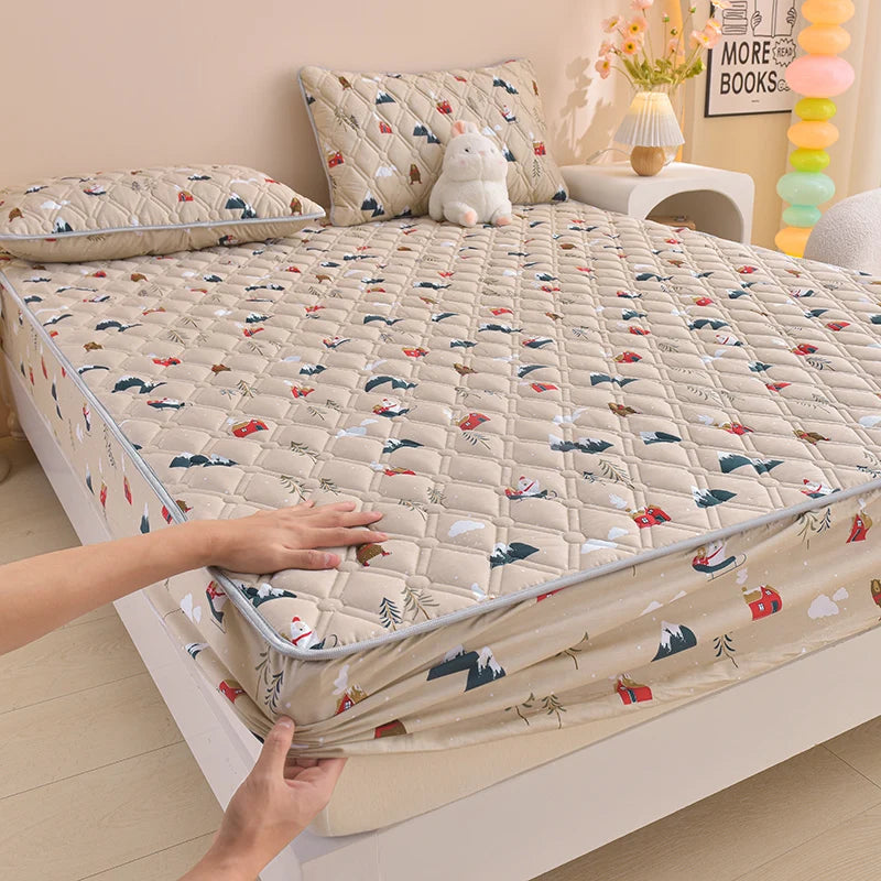 Thicken Mattress Cover for Home funda de colchón 100% Cotton Fitted Bedsheet King Size Floral Bed Covers 150x200(no pillowcase)