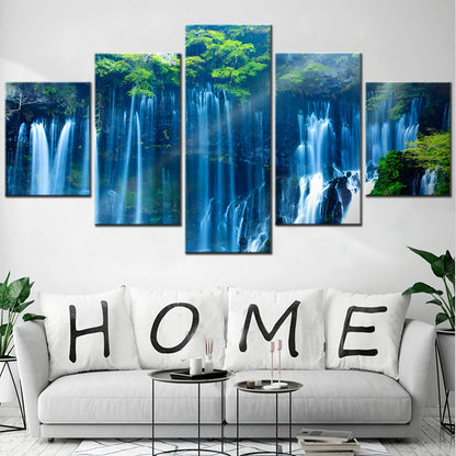 5-Piece HD Printed Canvas Wall Art Forest Scenery Nature Falls Interior Decor Modular Painting for Teenager Room.