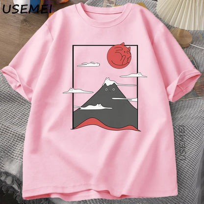 Funny Cat Graphic T Shirts Japanese Cat Graphic Tee Cotton Printed Short Sleeve Tees Men Women Harajuku Hight Qualty Clothes.