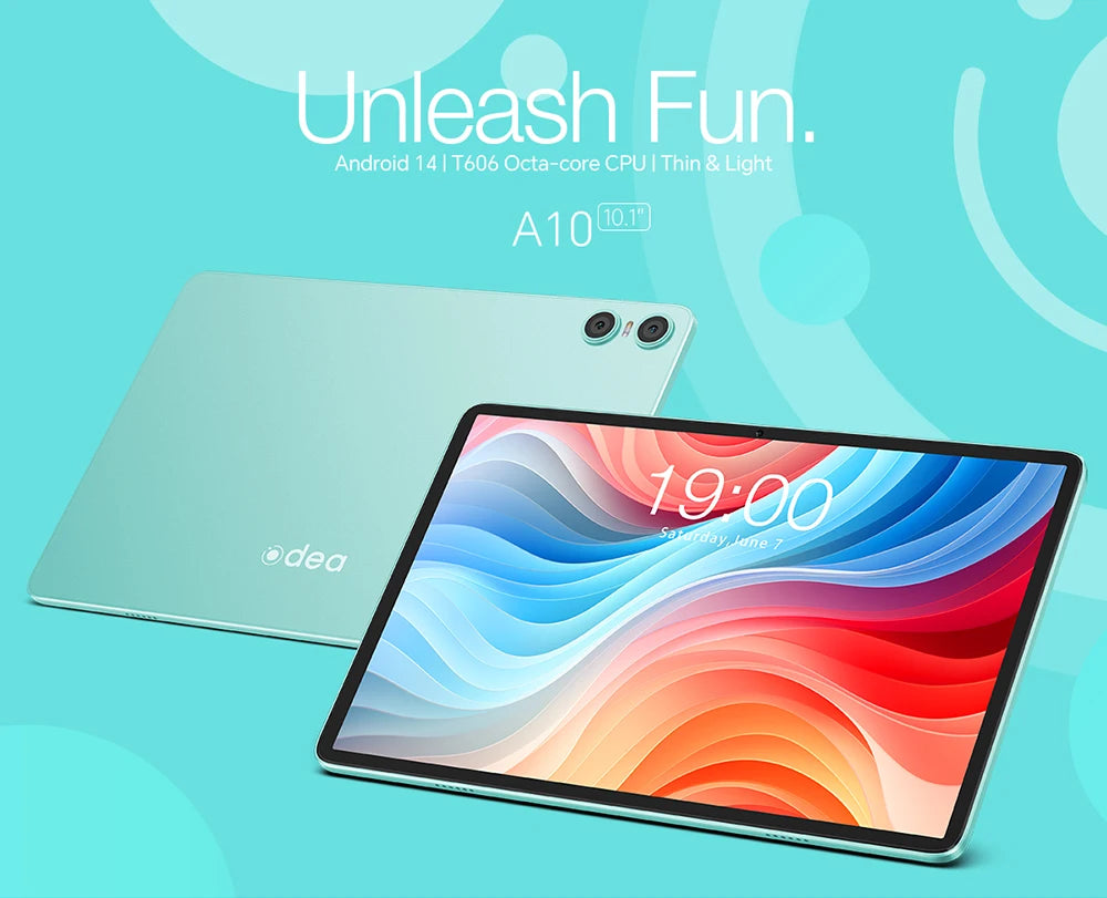 Odea A10 Tablet 10.1" IPS Android 14 T606 Octa-core Max 12GB(4GB+8GB) RAM 128GB ROM Type-C Widevine L1 Earphone Jack Face Unlock.