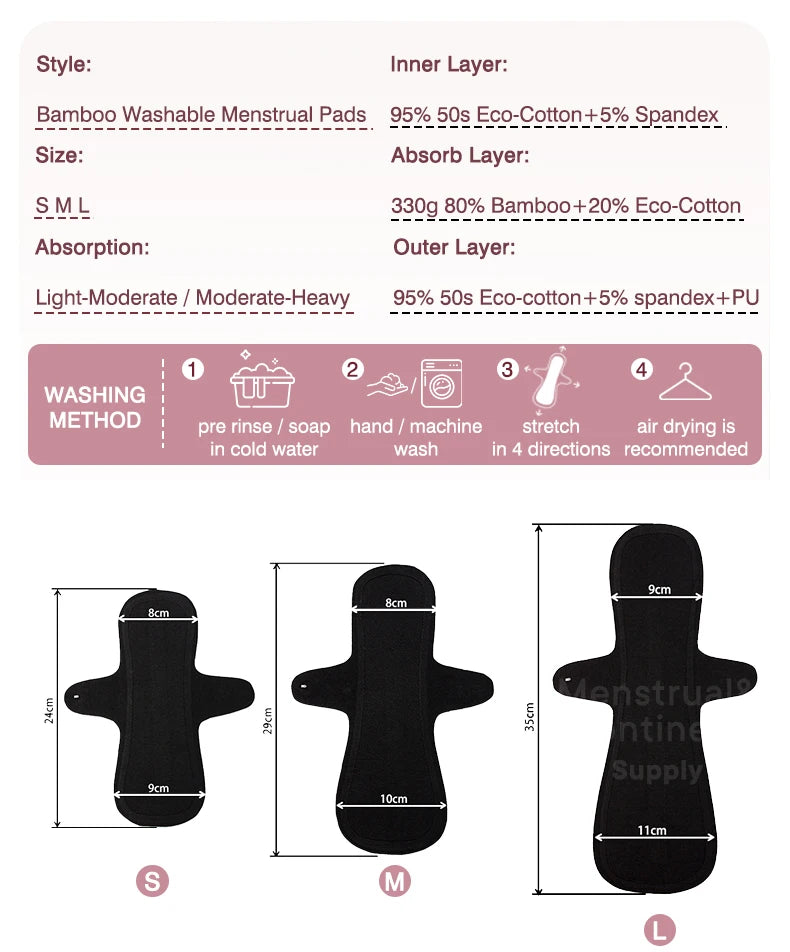 Eco-cotton Reusable Panty Liner Washable Soft Women's Menstrual Pad Sanitary High Absorbency Period Cloth Pads Breathable.