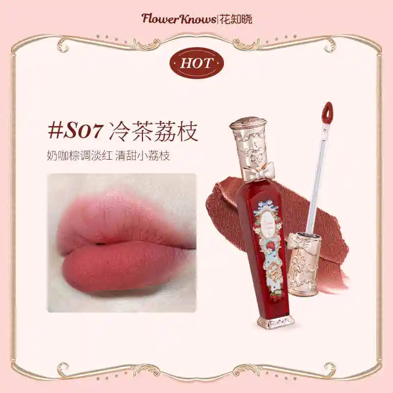 Flower Knows Strawberry Rococo Series Cloud Lip Cream Lip Gloss Long Lasting Velvet Lip Tint Lipstick for Women Cosmetic