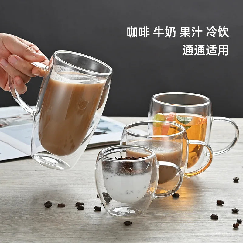 Heat Resistant Double Wall Glass Cup 80-650Ml Beer Milk Coffee Water Cups Transparent Cup Wholesale Glass Drinkware Mug Set Gift