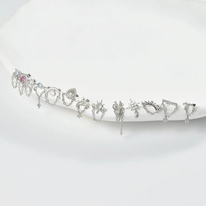 1PC 316L Surgical Steel Star Water Drop Heart CZ Chain Ear Cartilage Tragus Helix Stud Earring Daith Lobe Piercing Body Jewelry.