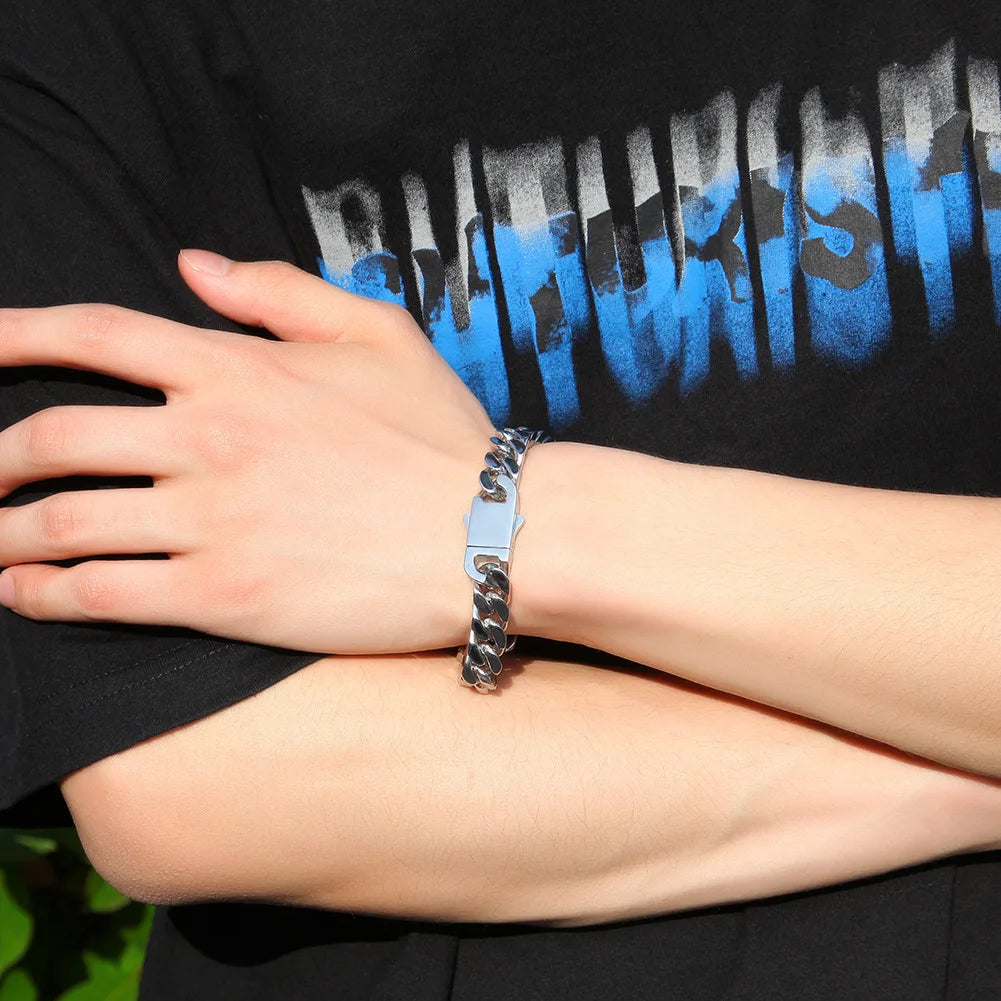 316 Stainless Steel Plated 18k Gold Fashion 8.10.12mm Encrypted Cuban Chain Miami Rap Hip Hop Men's Bracelet Accessory