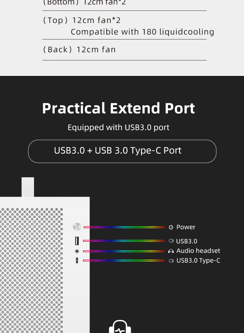 METALFISH S5 PRO 20L Computer Case Gaming PC Chassis Support MATX/ITX SFX/ATX PSU 160mm Tower /180 WaterCooling Cooler.