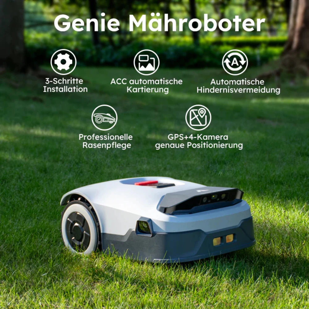 ANTHBOT Genie 600 AI kabelloser Roboter-Rasenmäher, max. 900 m2, Vollfrequenzband RTK + 4-kamera-Vision-Rasenmäherroboter