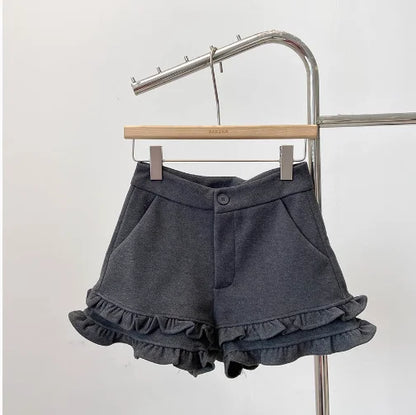 Autumn Winter New Woven Tweed Fungus Edge Buckle Shorts Femininity Versatile High Waist Pure Desire Wind Boots Short Pants.