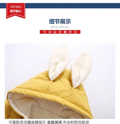 Winter Neue Baby Strampler Jungen Mädchen Patchwork Dicke Plus Samt Overalls Winddicht Mit Kapuze Overalls Schneeanzug Ein Stück Body