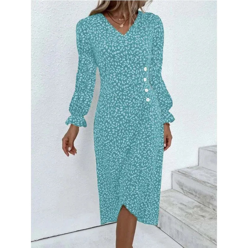 Elegante Blumen Plissee H-förmigen Midi Kleid Weibliche V-ausschnitt Puff Sleeve Taille Geraffte Taste Kleider Frauen Sommer Kleid Robe