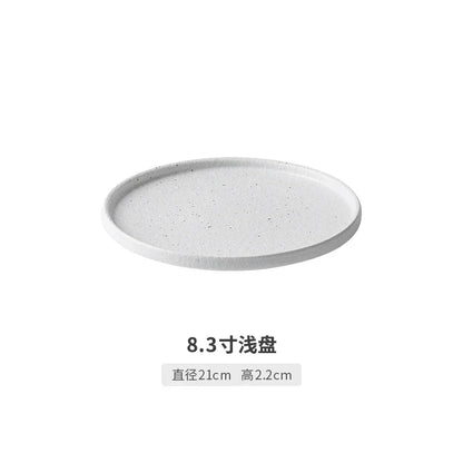 Japanese-style Tableware Set Bowls and Plates Round White Ink Point Dinner Plates Home Creative Western Dishes Dinner Plates.
