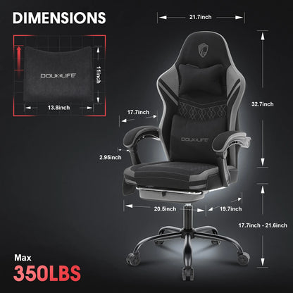 GC-RC05 Gaming-Stuhl, Stoff-Computerstuhl mit Zwei-Punkt-Massagebürostuhl, ergonomischer Stuhl mit verbreitertem Kissen mit Taschenfeder