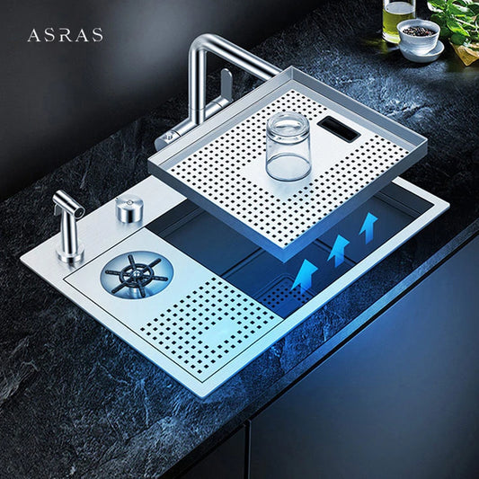 ASRAS Island Hidden kitchen Sink 304 Stainless Steel 4mm Thickness Handmade Brushed Sink High Pressure Cup Washer kitchen Sinks