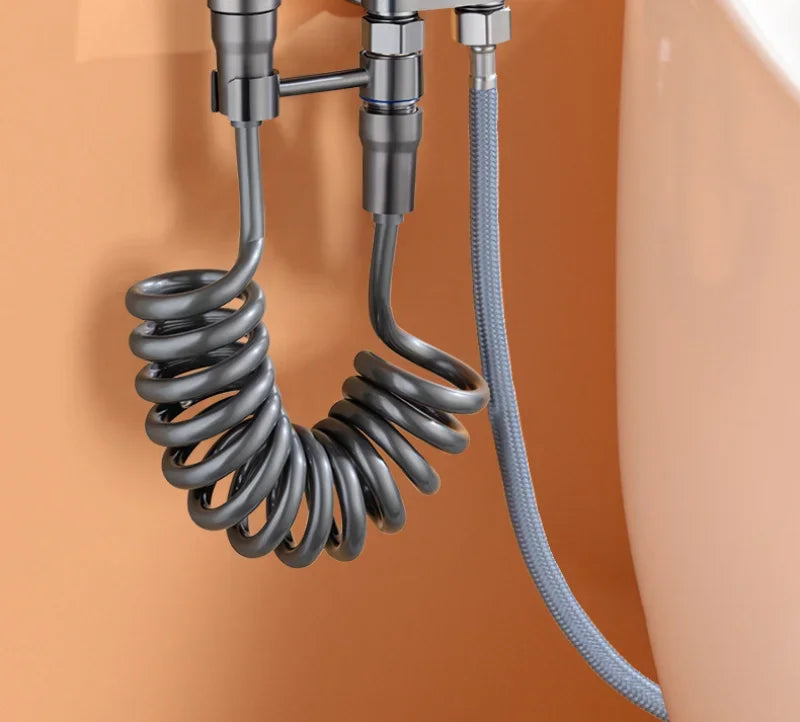 Handheld Bidet Sprayer for Toilet 1-In-2-Out Dual Control Valve Mini Gun gray Dual Control Faucet Hand Shower Bidet for Toilet