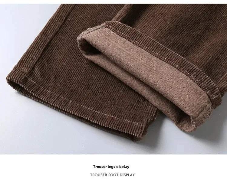 2025 Spring Autumn Men's Corduroy Casual Pants Straight Leg Loose Fit Youth Winter Thick Warm Velvet Long Pants for Men Trousers