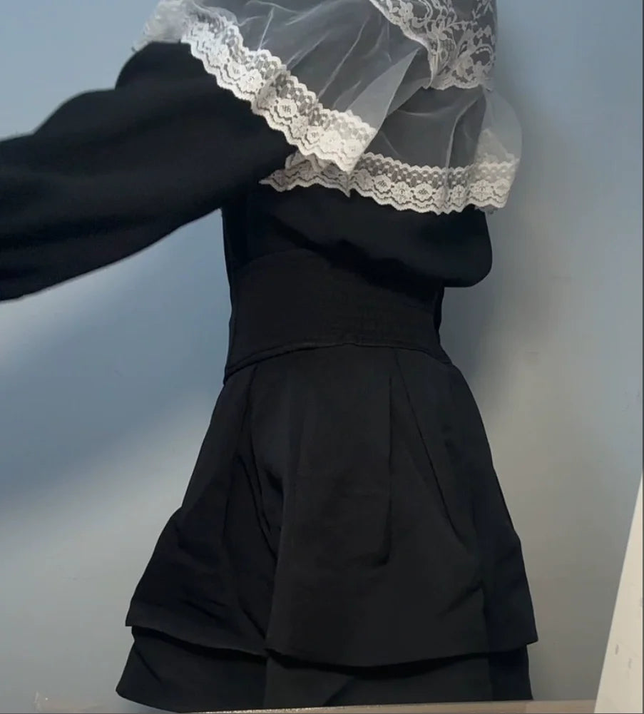 Japanese Lolita Skirts Ruffled Pleated Plaid Skirt Women 2025 Spring New Elastic High Waist Slimming Gentle Mini Skirt Culottes.