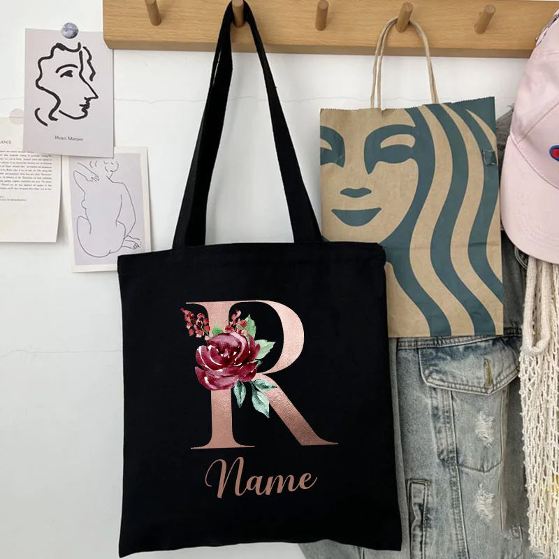 Custom Name Handbag Travel Storage Shoulder Bag Simple Tote Bags Birthday Customize Wedding Bridesmaid Gift Canvas Tote Bag.