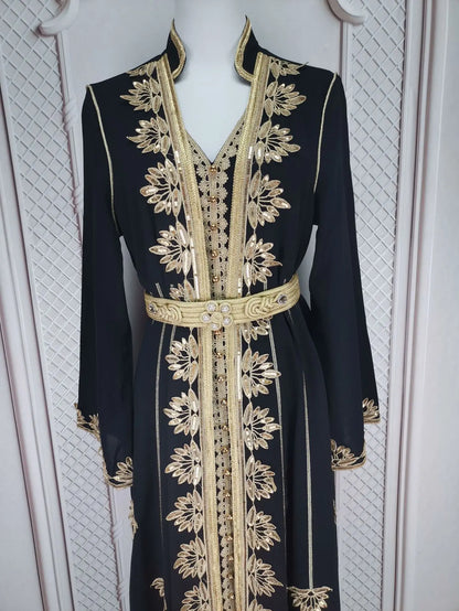 Eid muslimische Frauen Party Stickerei Kleider 2 Stück Set Jalabiya Ramadan Islam Vestidos arabische Robe Marokko Dubai Abayas Kaftan.