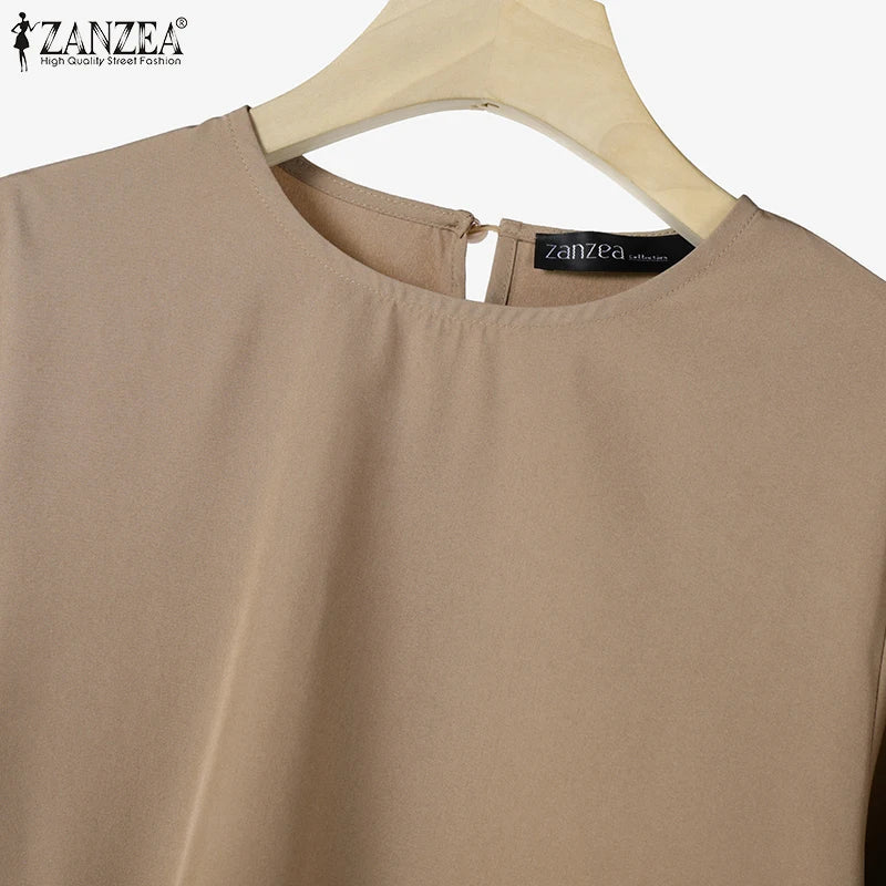 ZANZEA Muslim Sets Fashion 2pcs Women Long Sleeve Blouse Wide Leg Pant Sets Causal Spring Solid Work Outfits Islamic Clothing.