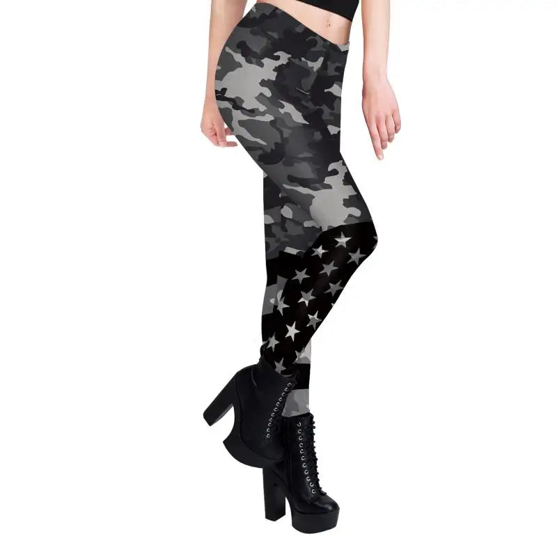 NADANBAO Leggings Women Sporty Pants Camouflage Green Star print Outdoor Hiking Fitness Workout Elastic Sexy Tights Trousers