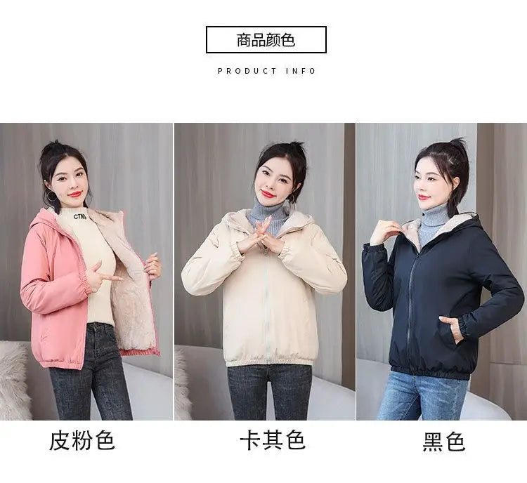 Women's Fleece Coat Winter Warm Thicken Solid Windbreaker Hooded Cotton Plush Hooded Jackets Casual Outdoor Windproof Jacket.
