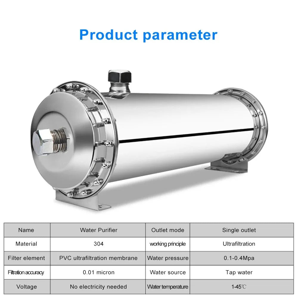 DIVEDEER 600L~3000L household water filter PVDF ultrafiltration purifier with washable pipe type direct drinking water kitchen.