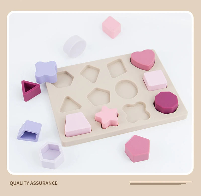 Montessori Baby Puzzles Silicone Toys Geometric Shape Jigsaw Board Matching Games Educational Learning Toys Food Grade Silicone.