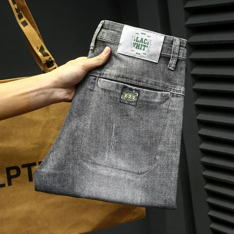 Y2k  Men Fashion Stylish Brand Denim Pants High Quality Designer Slim Fit All-match Trousers Casual Stretch Pencil Cropped Jeans.