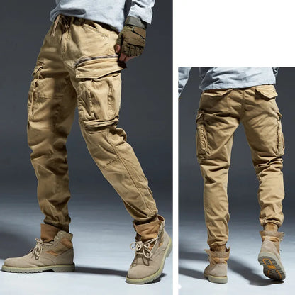 Ankle Length Jogging Pants Men Denim Cotton Pockets Elastic Waist Cargo Pants Men 2020 Winter Thick Tactical Pants.