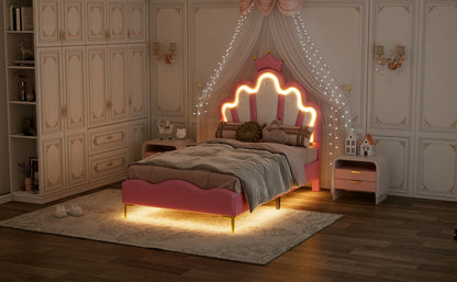 Rosahqnda Kinderbett Mädchen Einzelbett Doppelbett Kinderbett Prinzessin Kronenform Bett Verstellbares Kopfteil